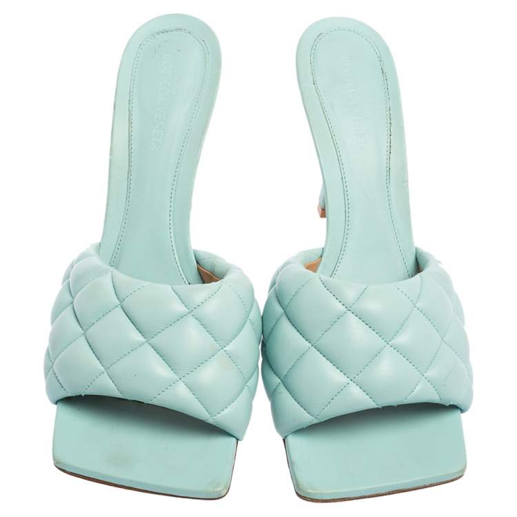 Pre Owned Bottega Veneta Light Blue Intrecciato Leather Lido Slide Sandals Size 41
