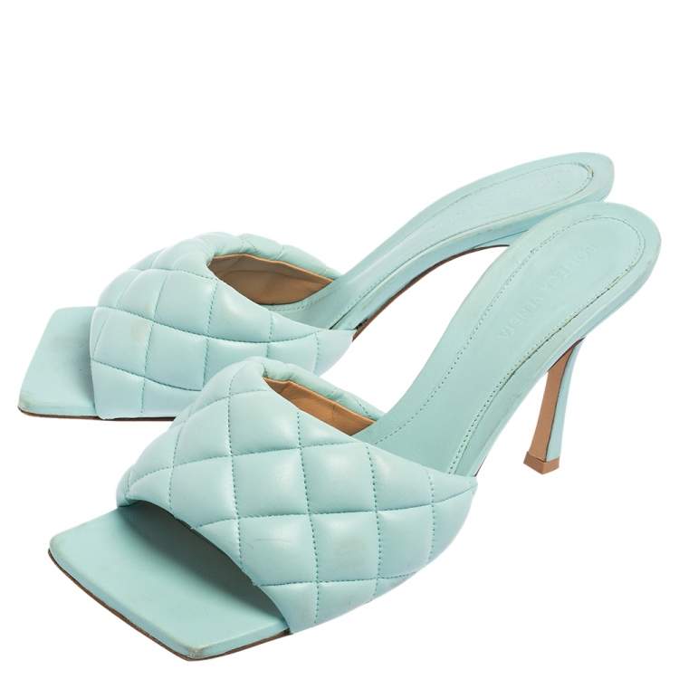 Pre Owned Bottega Veneta Light Blue Intrecciato Leather Lido Slide Sandals Size 41