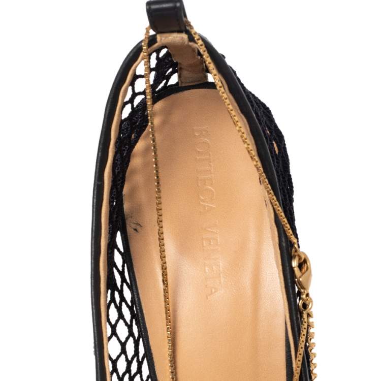 Pre Owned Bottega Veneta Black Mesh Chain Link Detail Square Toe Pumps Size 41