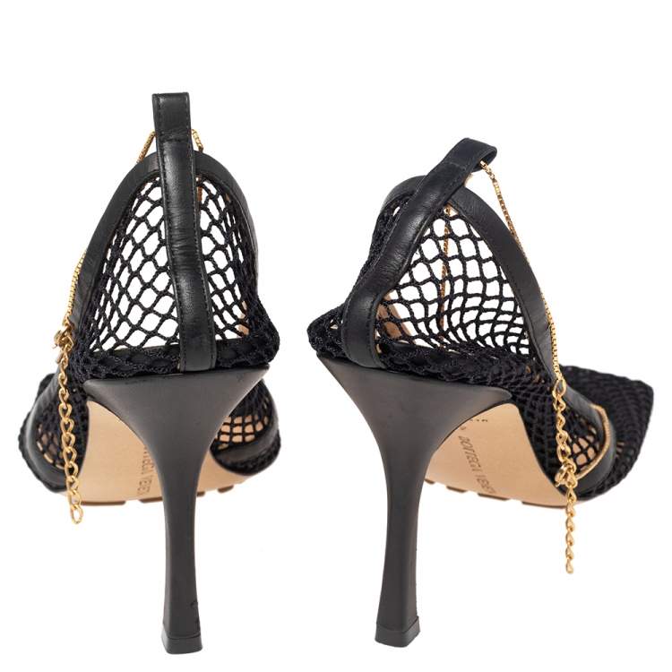 Pre Owned Bottega Veneta Black Mesh Chain Link Detail Square Toe Pumps Size 41