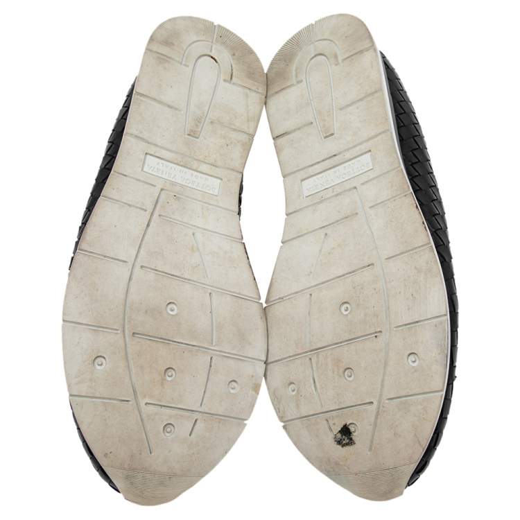 Pre Owned Bottega Veneta Black Intrecciato Leather Slip On Sneakers Size 45