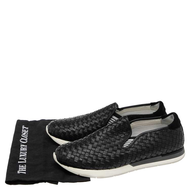 Pre Owned Bottega Veneta Black Intrecciato Leather Slip On Sneakers Size 45