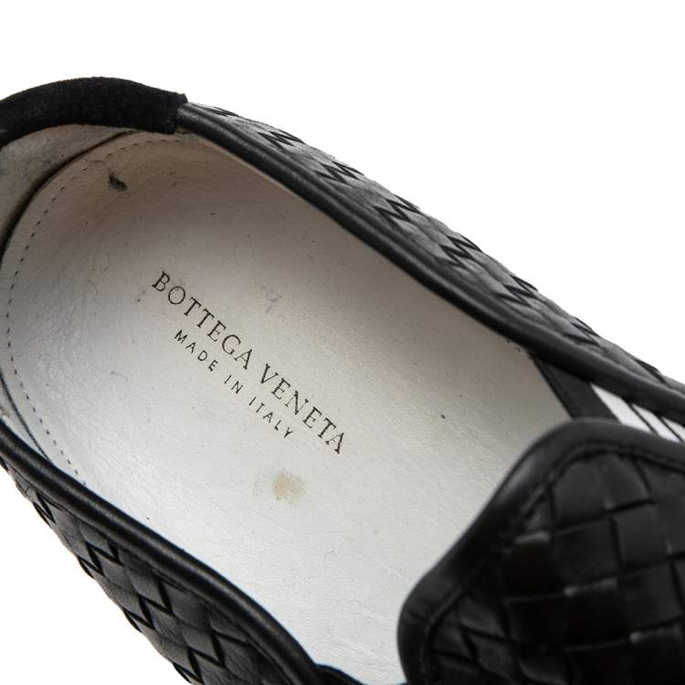 Pre Owned Bottega Veneta Black Intrecciato Leather Slip On Sneakers Size 45