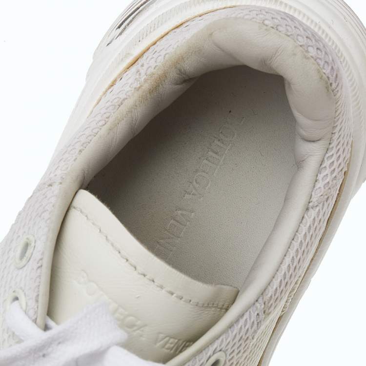 Pre Owned Bottega Veneta White Mesh Lace Up Sneakers Size 38.5