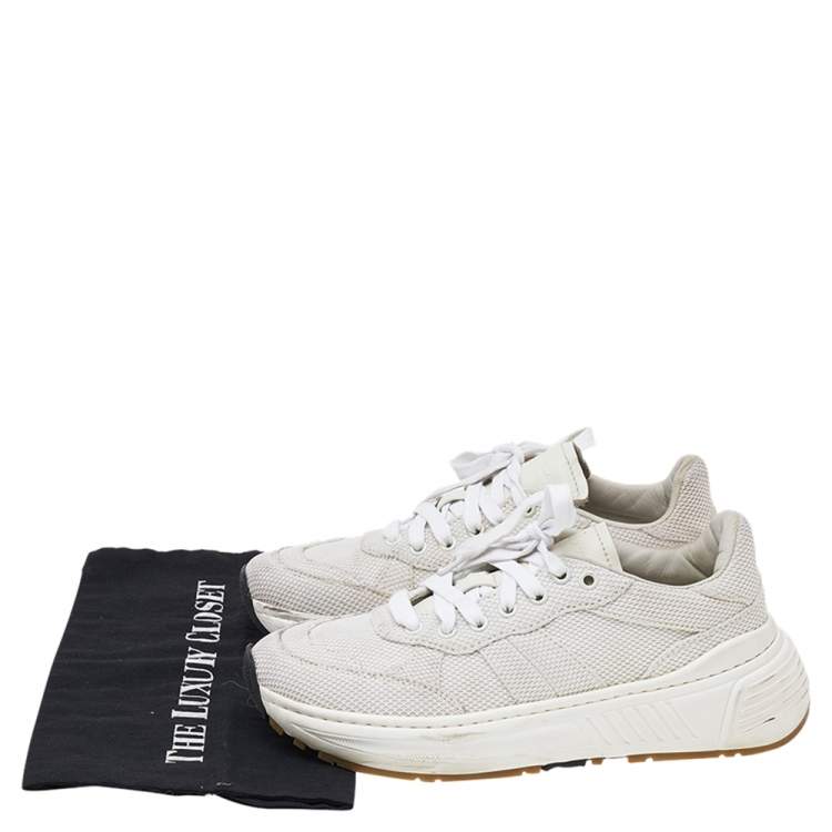 Pre Owned Bottega Veneta White Mesh Lace Up Sneakers Size 38.5