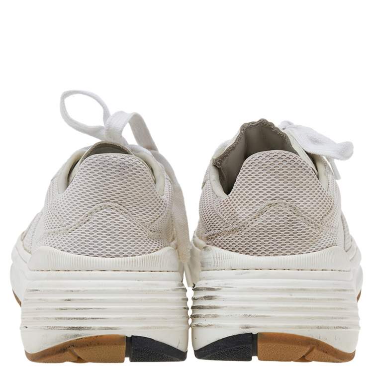 Pre Owned Bottega Veneta White Mesh Lace Up Sneakers Size 38.5
