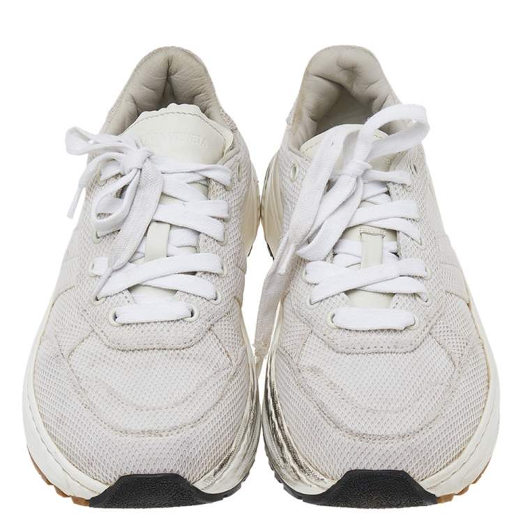Pre Owned Bottega Veneta White Mesh Lace Up Sneakers Size 38.5