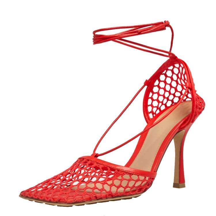 Bottega Veneta Red Mesh Square Toe Ankle Wrap Sandals Size 40 Bottega  Veneta | TLC