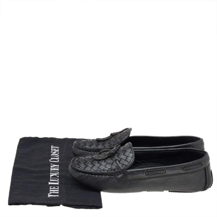 Pre Owned Bottega Veneta Black Intrecciato Leather Slip on Loafers Size 39