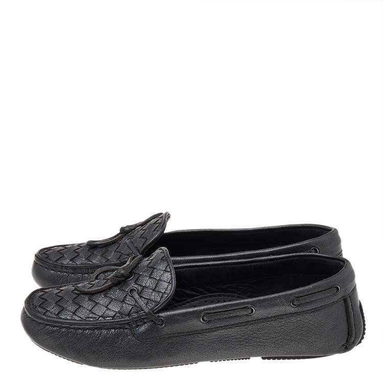 Pre Owned Bottega Veneta Black Intrecciato Leather Slip on Loafers Size 39