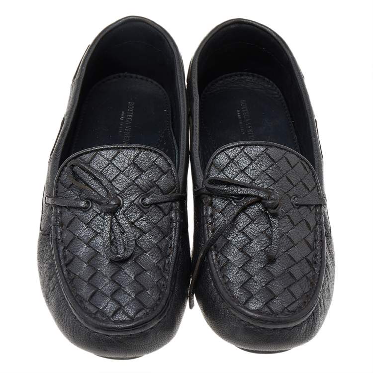 Pre Owned Bottega Veneta Black Intrecciato Leather Slip on Loafers Size 39