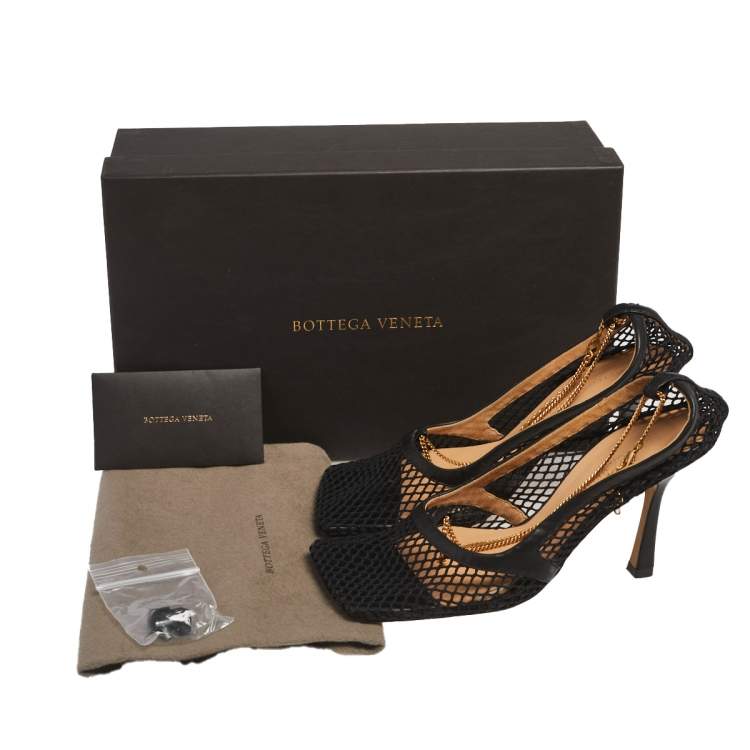 Pre Owned Bottega Veneta Black Mesh Fabric And Leather Trim Stretch Pumps Size 36
