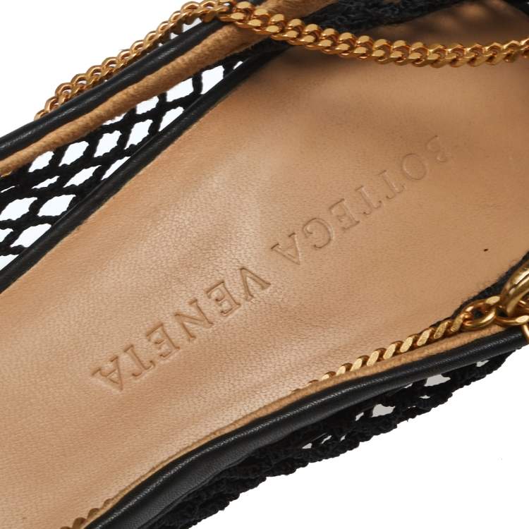 Pre Owned Bottega Veneta Black Mesh Fabric And Leather Trim Stretch Pumps Size 36
