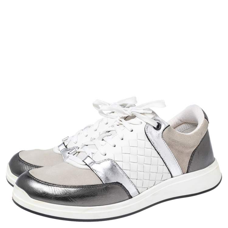 Pre Owned Bottega Veneta Multicolor  Suede And Intrecciato Leather Lace Up Low Top Sneakers Size 38