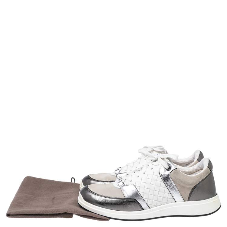 Pre Owned Bottega Veneta Multicolor  Suede And Intrecciato Leather Lace Up Low Top Sneakers Size 38