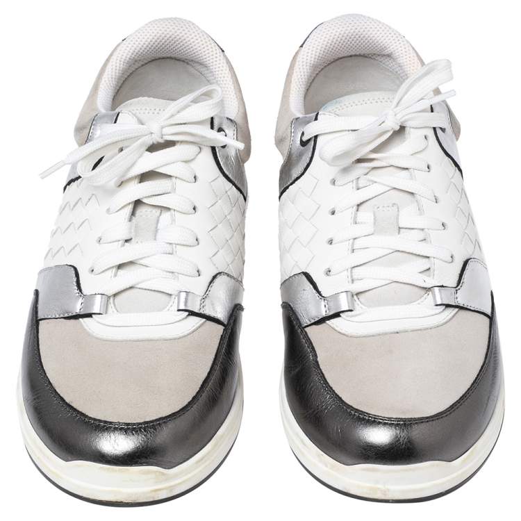 Pre Owned Bottega Veneta Multicolor  Suede And Intrecciato Leather Lace Up Low Top Sneakers Size 38