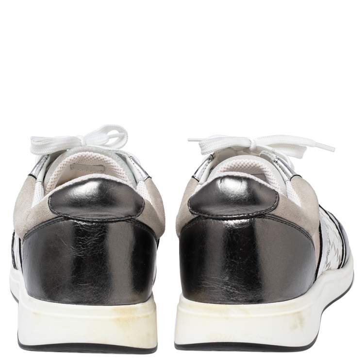 Pre Owned Bottega Veneta Multicolor  Suede And Intrecciato Leather Lace Up Low Top Sneakers Size 38