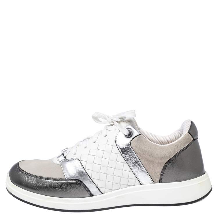 Pre Owned Bottega Veneta Multicolor  Suede And Intrecciato Leather Lace Up Low Top Sneakers Size 38