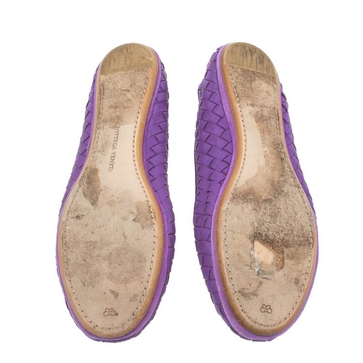 Pre Owned Bottega Veneta Purple Intrecciato Leather Ballet Flats Size 39