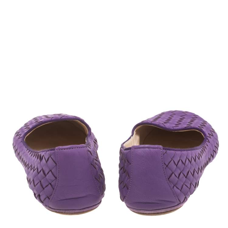 Pre Owned Bottega Veneta Purple Intrecciato Leather Ballet Flats Size 39