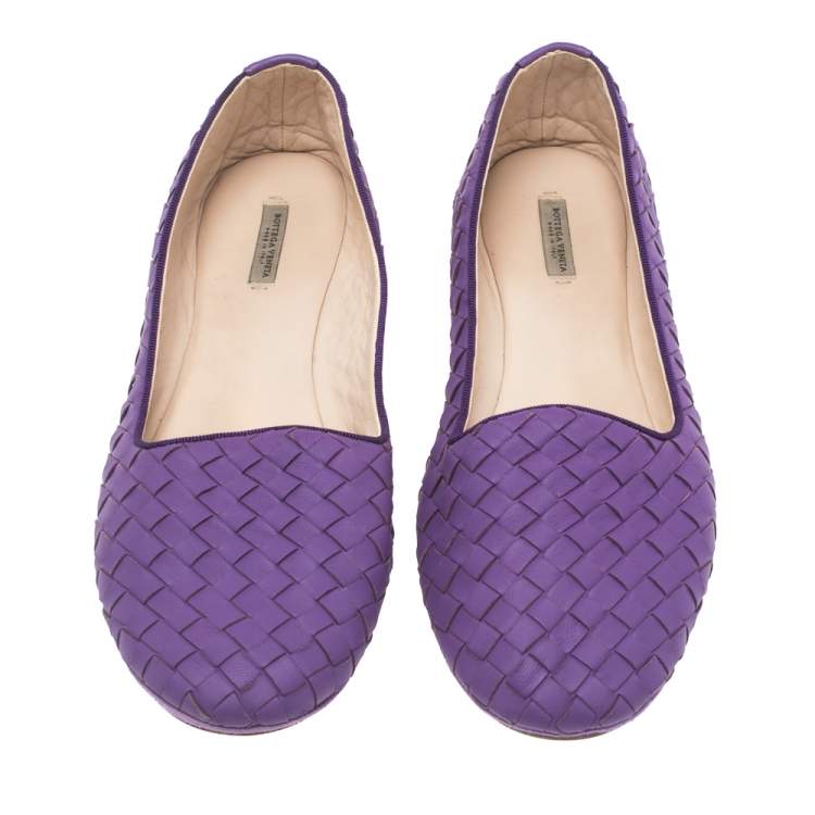 Pre Owned Bottega Veneta Purple Intrecciato Leather Ballet Flats Size 39