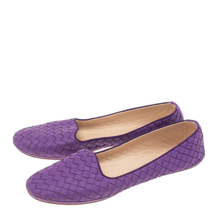 Pre Owned Bottega Veneta Purple Intrecciato Leather Ballet Flats Size 39