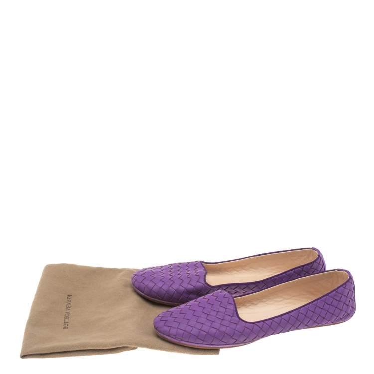 Pre Owned Bottega Veneta Purple Intrecciato Leather Ballet Flats Size 39