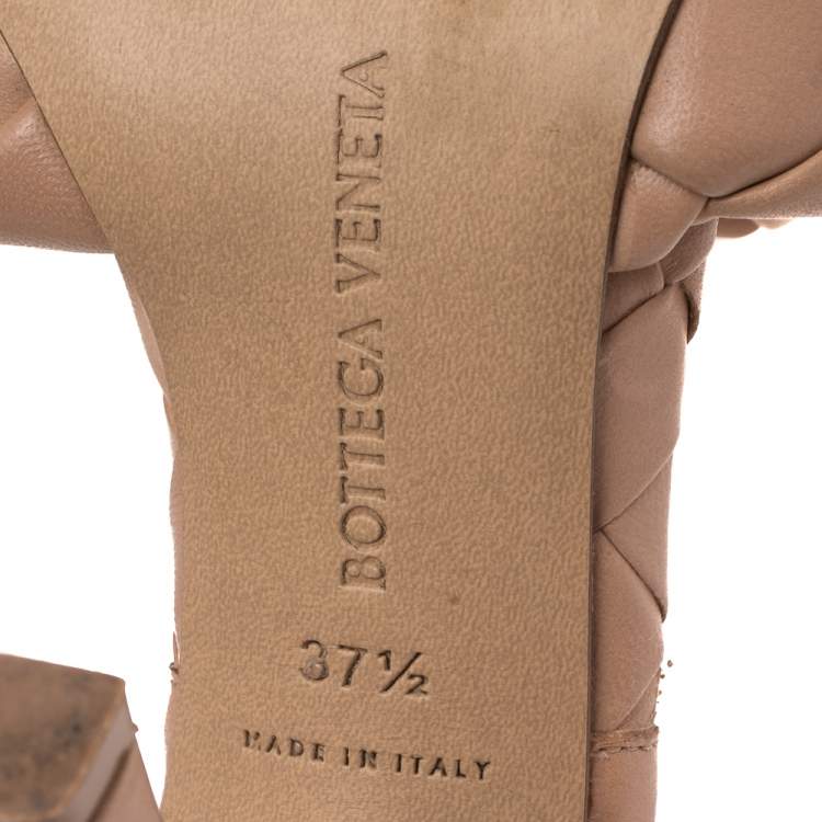 Pre Owned Bottega Veneta  Beige  Intrecciato Leather Square Toe Slide Sandals Size 37.5