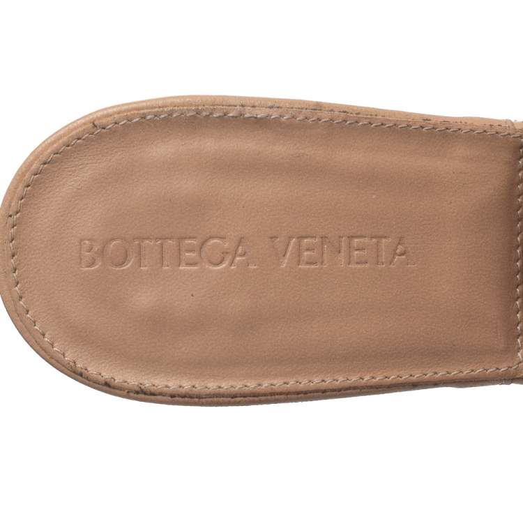 Pre Owned Bottega Veneta  Beige  Intrecciato Leather Square Toe Slide Sandals Size 37.5