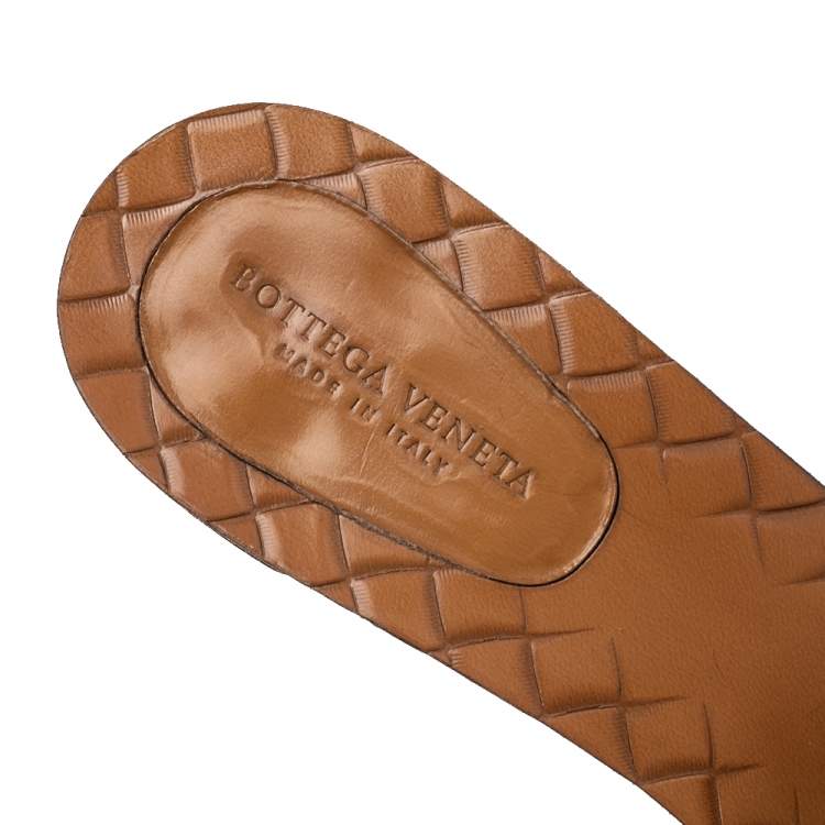 Pre Owned Bottega Veneta Mustard Yellow Intrecciato Leather Ravello Slide Sandals Size 36