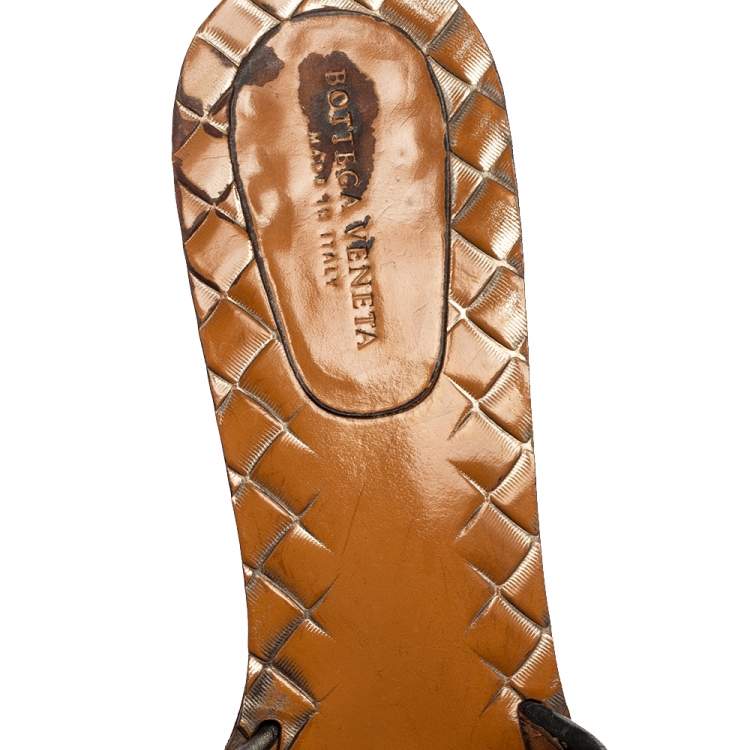 Pre Owned Bottega Veneta Metallic Intrecciato Leather Slide Sandals Size 36