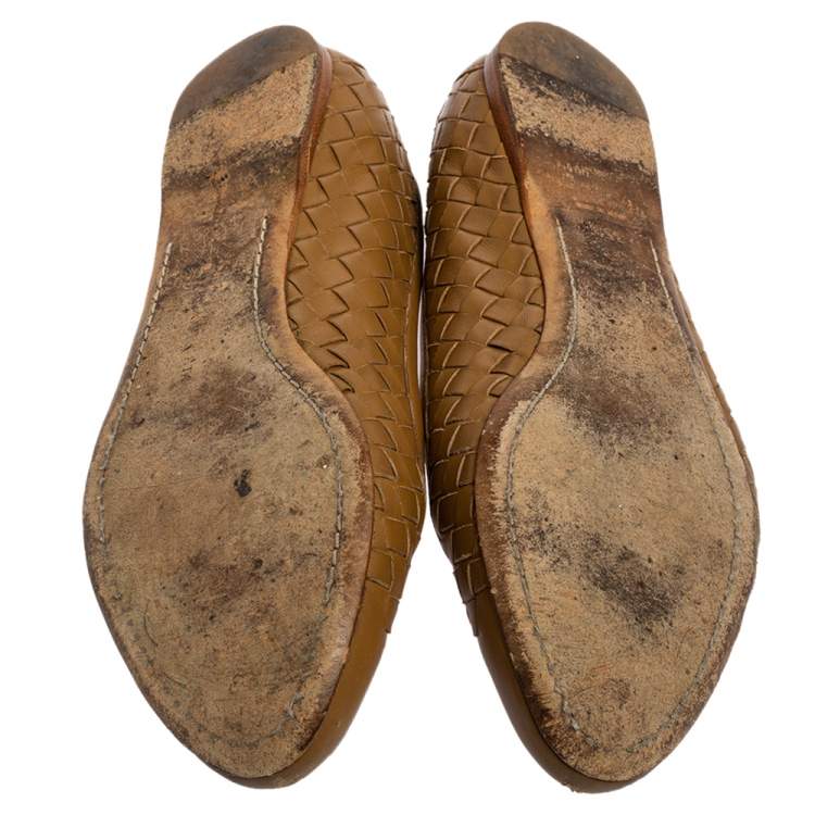 Pre Owned Bottega Veneta Brown Intrecciato Leather Ballet Flats Size 35.5