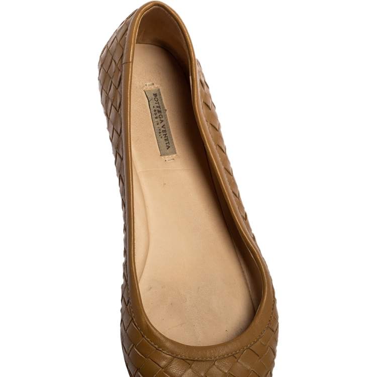 Pre Owned Bottega Veneta Brown Intrecciato Leather Ballet Flats Size 35.5