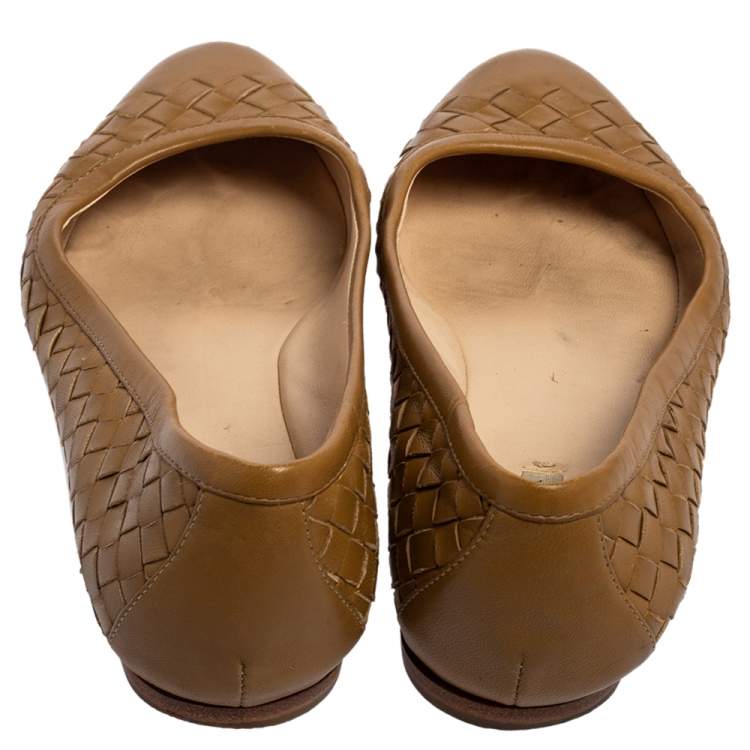 Pre Owned Bottega Veneta Brown Intrecciato Leather Ballet Flats Size 35.5