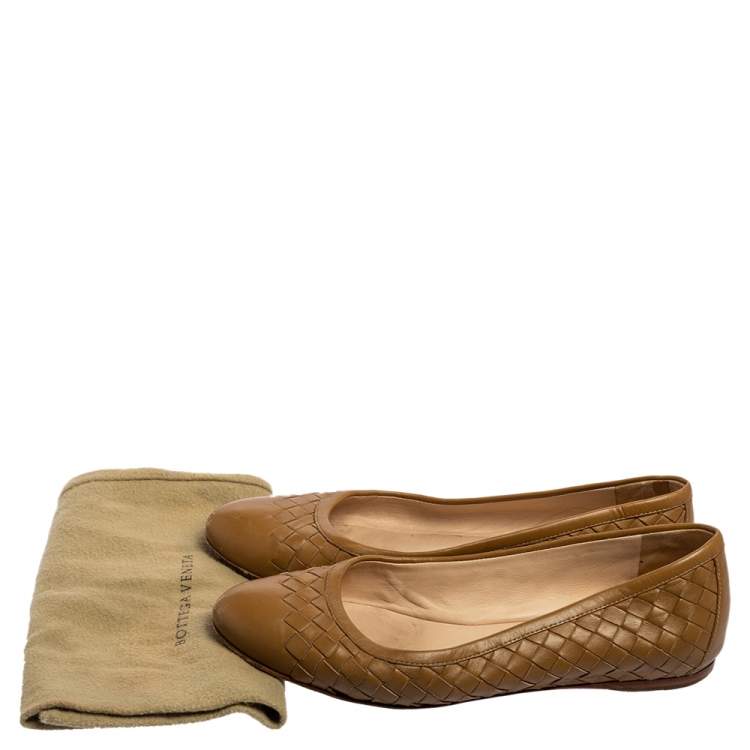 Pre Owned Bottega Veneta Brown Intrecciato Leather Ballet Flats Size 35.5