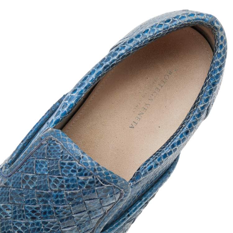 Pre Owned Bottega Veneta Blue Intrecciato Snakeskin Dodger Slip On Sneakers Size 39