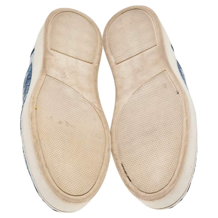 Pre Owned Bottega Veneta Blue Intrecciato Snakeskin Dodger Slip On Sneakers Size 39