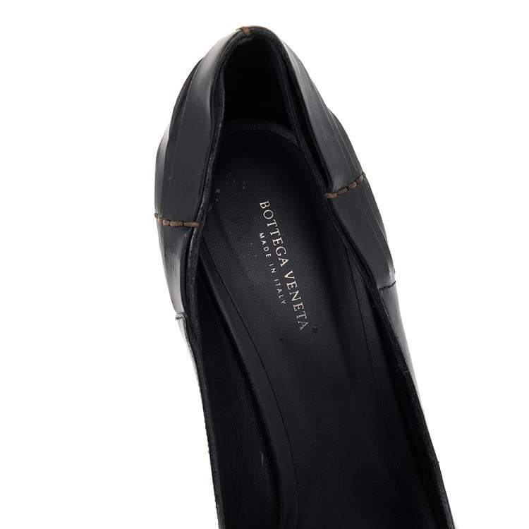 Pre Owned Bottega Veneta Black Leather Peep Toe Pumps Size 41