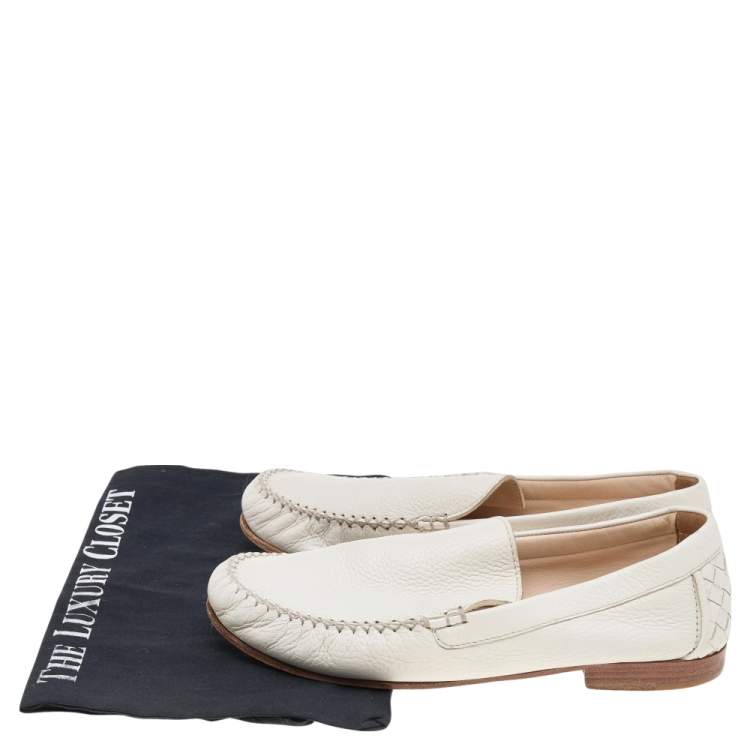 Pre Owned Bottega Veneta White Leather Slip On Loafers Size 39 