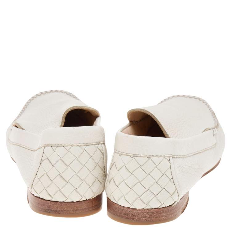 Pre Owned Bottega Veneta White Leather Slip On Loafers Size 39 