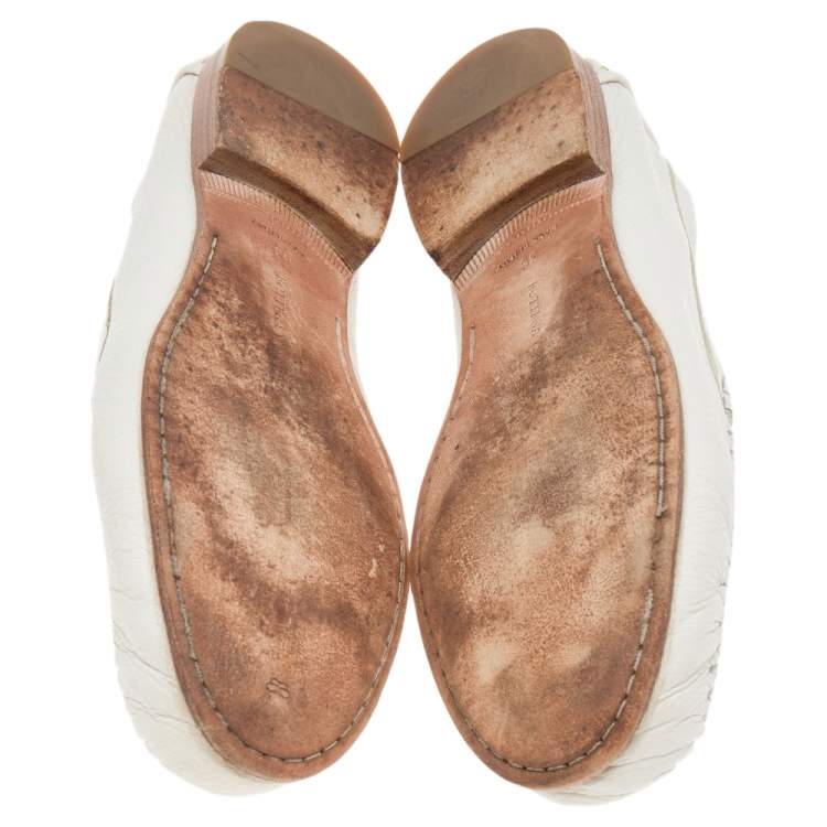 Pre Owned Bottega Veneta White Leather Slip On Loafers Size 39 