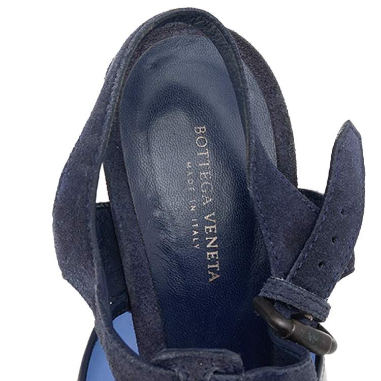 Pre Owned Bottega Veneta Navy Blue Suede And PVC Ankle Strap Sandals Size 38.5