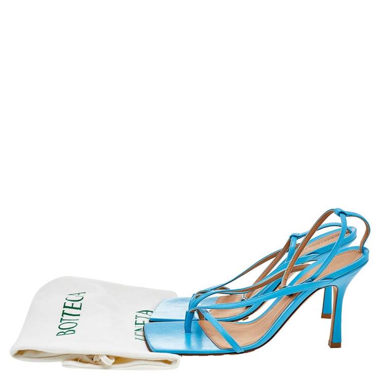 Pre Owned Bottega Veneta Blue Leather Stretch Ankle Strap Sandals Size 40
