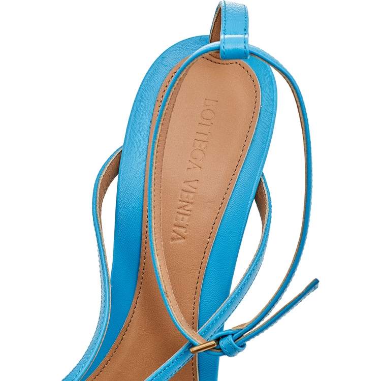 Pre Owned Bottega Veneta Blue Leather Stretch Ankle Strap Sandals Size 40