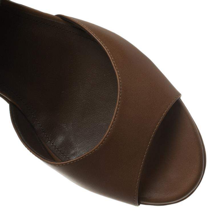Pre Owned Bottega Veneta Brown Leather Intrecciato Platform Sandals Size 37.5