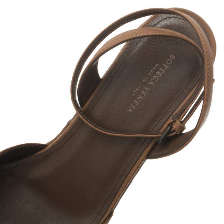 Pre Owned Bottega Veneta Brown Leather Intrecciato Platform Sandals Size 37.5