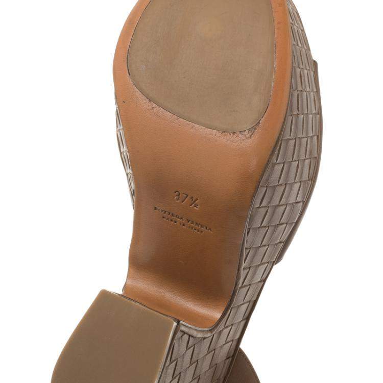 Pre Owned Bottega Veneta Brown Leather Intrecciato Platform Sandals Size 37.5
