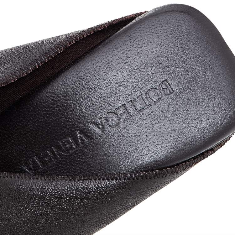Pre Owned Bottega Veneta Dark Brown Leather Mules Size 36