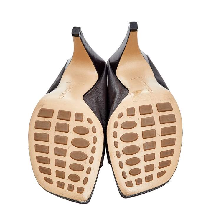 Pre Owned Bottega Veneta Dark Brown Leather Mules Size 36