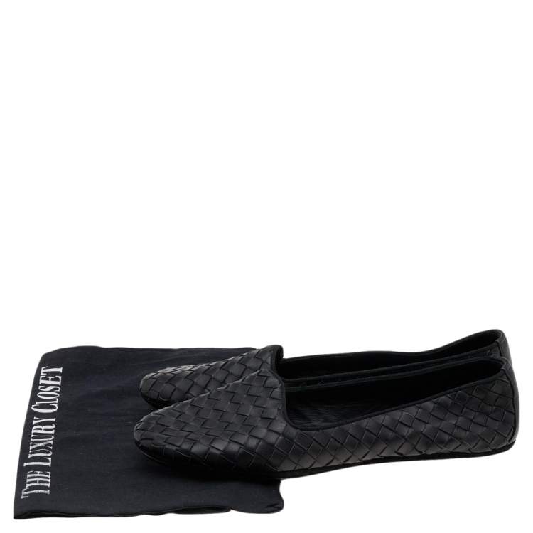 Pre Owned Bottega Veneta Black Intrecciato Leather Smoking Slippers Size 38